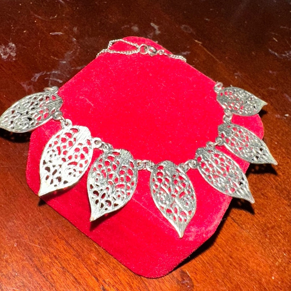 Elegant Silver Leaf Necklace, Filagree Design